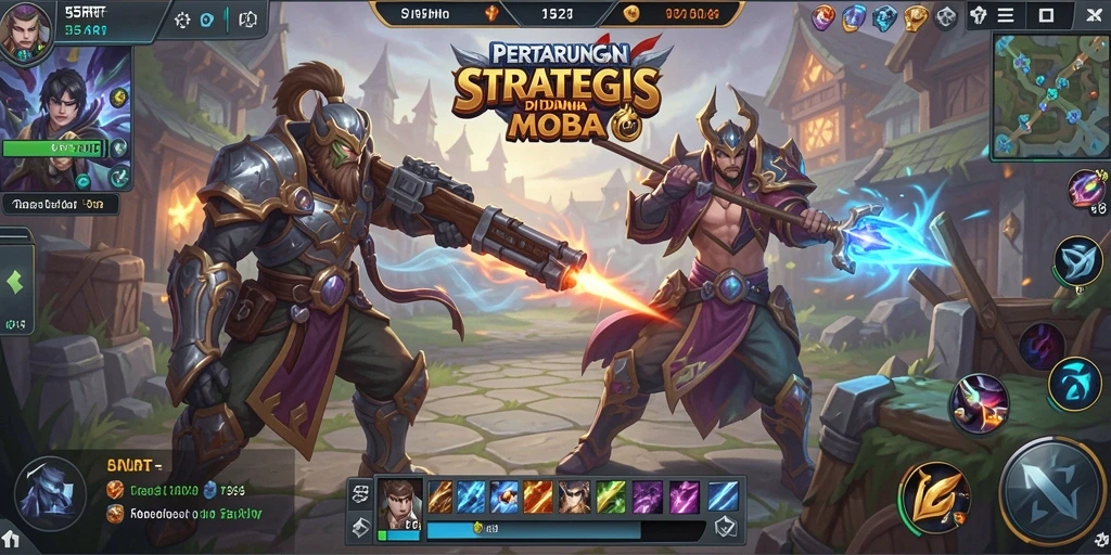 Gameplay intens di dalam pertandingan MOBA 55RT.