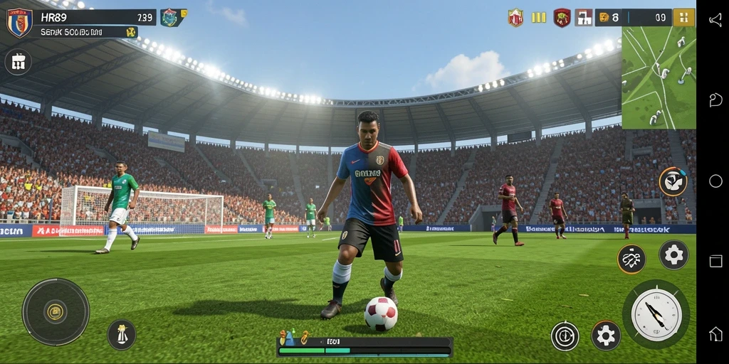 Screenshot menampilkan gameplay seru dalam <strong>HR89</strong> dengan aksi sepak bola yang mendebarkan.