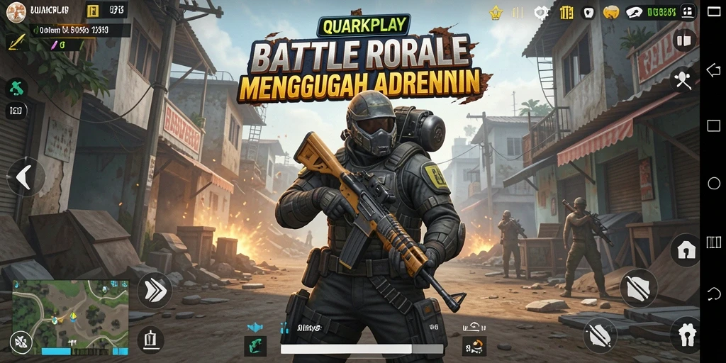 Tampilan gameplay Battle Royale yang mendebarkan di QUARKPLAY.